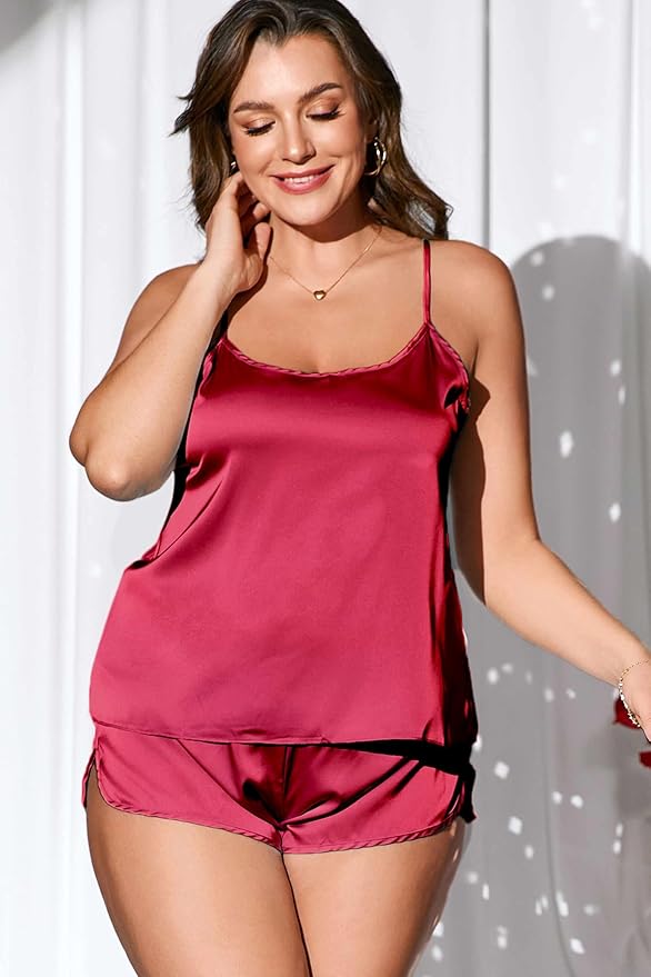Ekouaer Silk Pajamas Set for Women Satin Backless Lingerie Pjs Cami Top and Shorts Nightwear