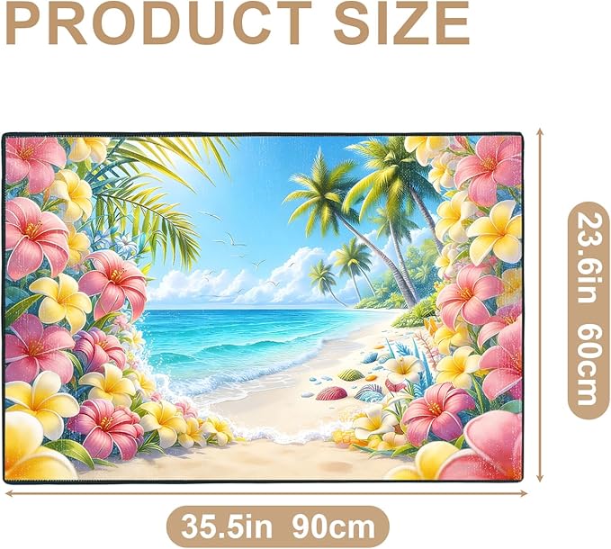 Tropical Flowers Area Rug 2x3 ft Entry Rug Washable Boho Rugs Non Slip Low Pile Floral Door Mat Small Carpet for Bedroom, Bedside, Kids Room, Office, Dining Room