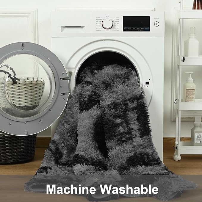 ISEAU 6x9 Area Rug for Living Room, Charcoal Gray Geometric Pattern Plush Rug for Bedroom, Kitchen, Soft Shaggy Carpets, Fluffy and Machine Washable Mats, Nursery Floors Mat, Boys Room Carpet Decor