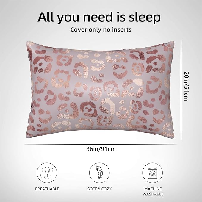 1 Pack Satin Pillowcase for Hair and Skin Abstract Rose Gold Leopard Imitation Silk Pillowcase with Hidden Zipper Soft Breathable Smooth Cooling Pillow Cover King Size for Bedroom Sofa 20”x36”
