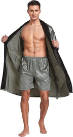 Tony & Candice Men's Satin Robe Lightweight Long Sleeve Silk Kimono Bathrobe with Shorts Set Sleepwear