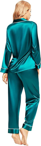 SIHA Satin Silk Pajamas for Women Pajama Set With Long Sleeve Button-Down Satin Pajamas Sleepwear XS-3XL