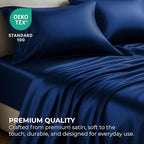 Pure Bedding Satin Sheets Twin [3-Piece, Navy] Hotel Luxury Silky Bed Sheets - Extra Soft 1800 Microfiber Sheet Set, Wrinkle, Fade, Deep Pocket Fitted Sheet, Flat Sheet, Pillow Cases
