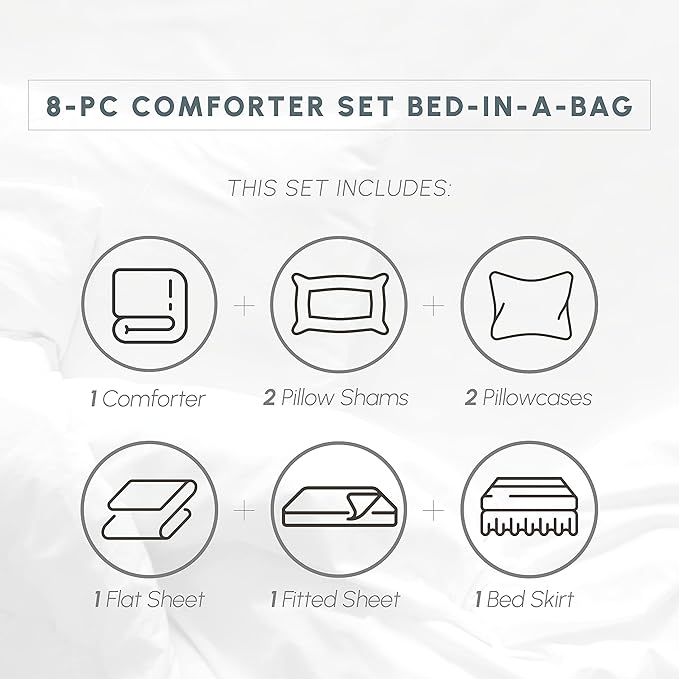 Elegant Comfort 8-Piece Pinch Pleated Comforter Set-All Season Complete Bed in a Bag, Includes 4pc Smart Sheet Set, Bed Skirt, Comforter, Matching Pillowcases and Shams, King/Cal King, Chocolate Brown