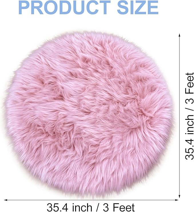 Pink Round Rug for Girls Bedroom, Fluffy Circle Rug 3 3 Feet for Kids Room, Furry Carpet for Teen Girls Room, Shaggy Circular Rug for Nursery Room, Fuzzy Plush Rug for Dorm