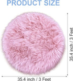 Pink Round Rug for Girls Bedroom, Fluffy Circle Rug 3 3 Feet for Kids Room, Furry Carpet for Teen Girls Room, Shaggy Circular Rug for Nursery Room, Fuzzy Plush Rug for Dorm