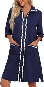 Ekouaer Women Zipper Robe Lightweight House Coat Zipper Front Short Bathrobes Soft Nightgown with Pockets S-3XL