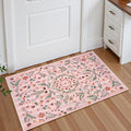 Lahome Chloe Insect Botanical 2x3 Small Pink Rugs for Bedroom Washable Bathroom Rugs, Boho Floral Door Mat Indoor Entrance, Soft Non-Slip Indoor Throw Carpet for Bedside Entryway Laundry(Pink,2'x3')