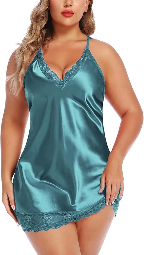 Avidlove Women Lingerie Plus Size Satin Lace Chemise Nightgown Sexy Full Slips Sleepwear L-4XL