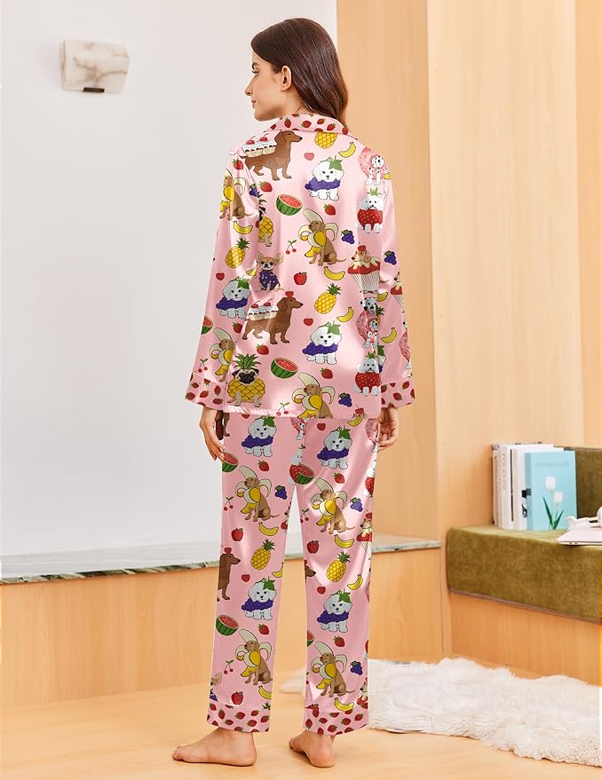 Ekouaer Silk Pajamas for Women Long Sleeve Satin Pajama Set Silky Pj Sets 2 Piece Button Down Loungewear Sleepwear