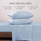 MR&HM Satin Bed Sheets with Elastic Corner Straps, King Size Sheets Set, 4 Pcs Silky Bedding Set with 15 Inches Deep Pocket for Mattress (King, Blue Haze)