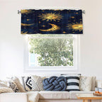 Whimsical Night Sky Pattern Illustration Curtain Valance Peach Skin Velvet Printed Window Valance with Rod Pocket Light Filtering for Kitchen Bathroom 54x18in