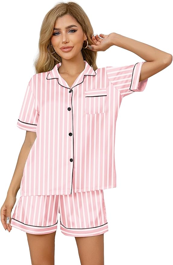 Girls & Womens Satin Pajamas Set, Silk Button-Down Sleepwear 2 Piece Nightwear, 3 Years - Women XXL