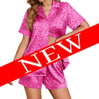 Ekouaer Womens Satin Silk Pajamas Set Short Sleeve Sleepwear Button Down Top and Shorts Loungewear 2 Piece Pjs Set S-XXL