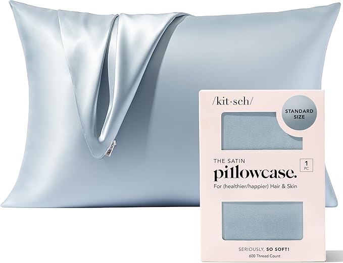Kitsch Satin Pillowcase with Zipper for Hair & Skin - Softer Than Silk Pillow Cases, Smooth Cooling Satin Pillow Case, Wrinkle-Free, Machine Washable - Pillow Cases Standard Size (19x26) - Haze Blue