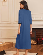 Ekouaer Women's Zipper Robe 3/4 Sleeves Housecoat Full Length Nightgown Soft Loungewear Robe with Pockets S-3XL