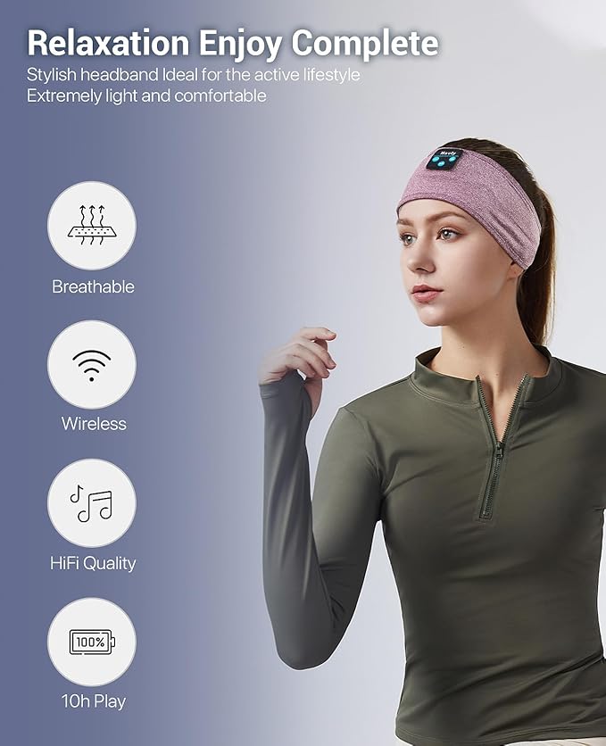 Navly Bluetooth Headband Headphones, Ultra-Long Play Time Sleeping Headphones with Built-in HD Hi-Fi Speakers, Perfect for Workout, Yoga, Travel, Meditation