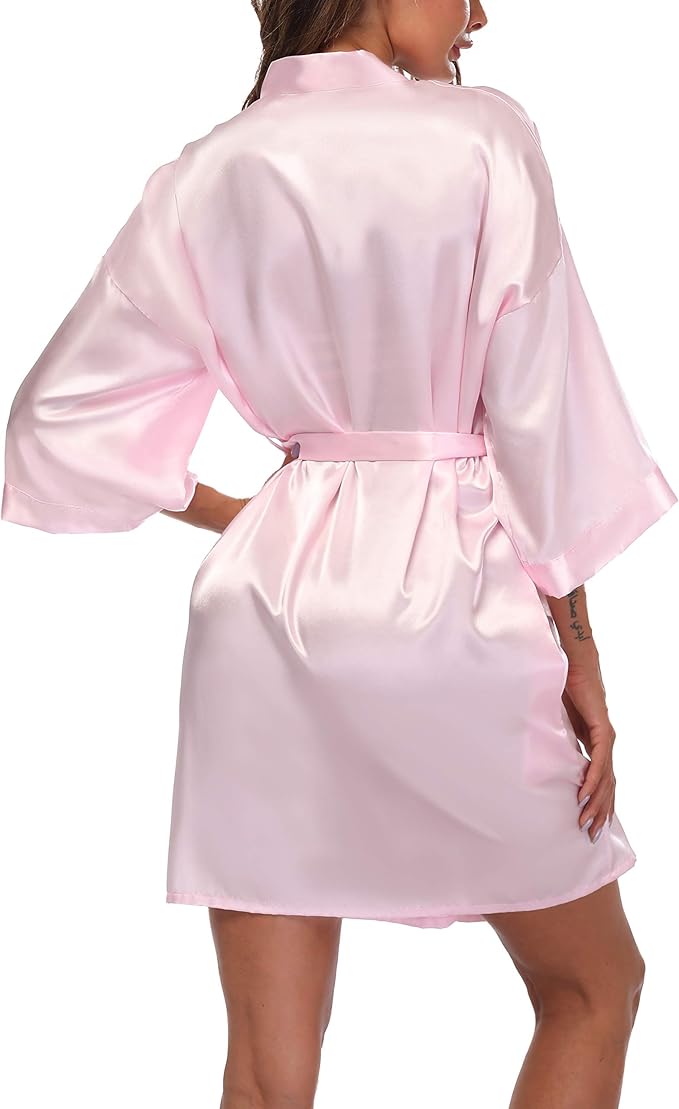 Women's Satin Kimono Robes Short Silky Bathrobe Solid Color/Floral Bridal Wedding Party