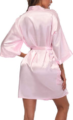 Women's Satin Kimono Robes Short Silky Bathrobe Solid Color/Floral Bridal Wedding Party