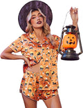 Ekouaer Womens Silk Satin Pajama Set Print Short Sleeve Sleepwear Button Down Pjs Shorts Set Loungewear