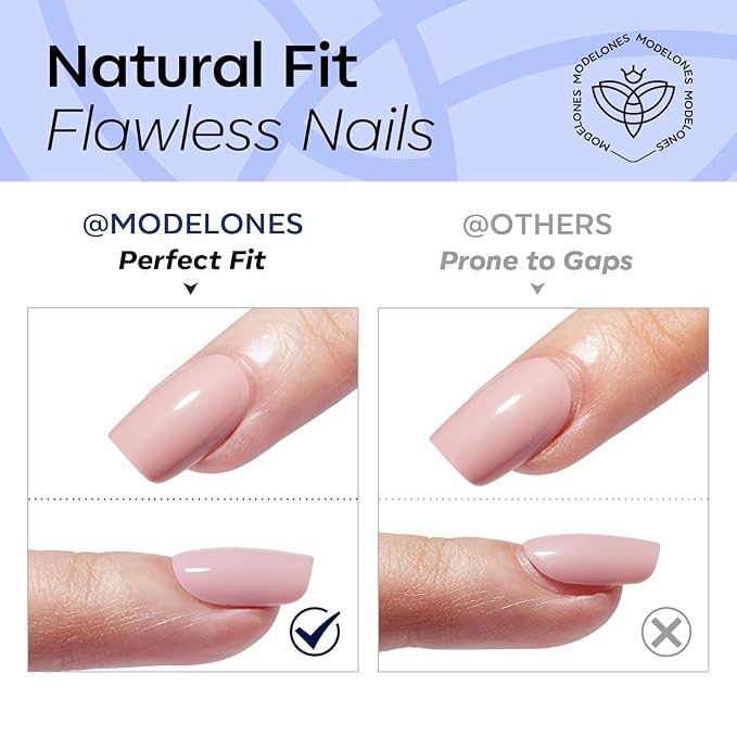 Modelones Navy Blue Press on Nails, Short Square Fake Nails, Reusable Nail Kit with Nail Glue Adhesive Tabs Mini Nail File, Nails Press Ons 32Pcs16 Sizes, Women Girl Gift