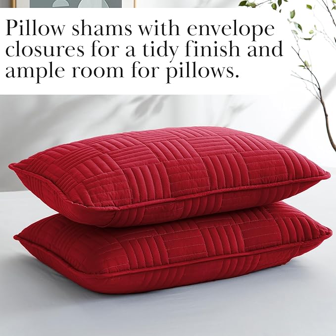 Southshore Fine Living, Inc. Oversized Quilt Bedding Set Lightweight, Prewash Fabric Soft Coverlet Bedspread 2-Piece with One Matching sham (68 in Wide x 98 in Long), Twin/Twin XL, Grid Red