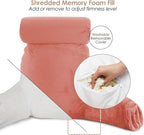 Clara Clark Reading Pillow with Shredded Memory Foam Includes 2 Neck and Lumber Support Pillows, Designed for Sitting Up in Bed and Couch Back and Arms Adjustable Support for Adults & Teens Misty Rose
