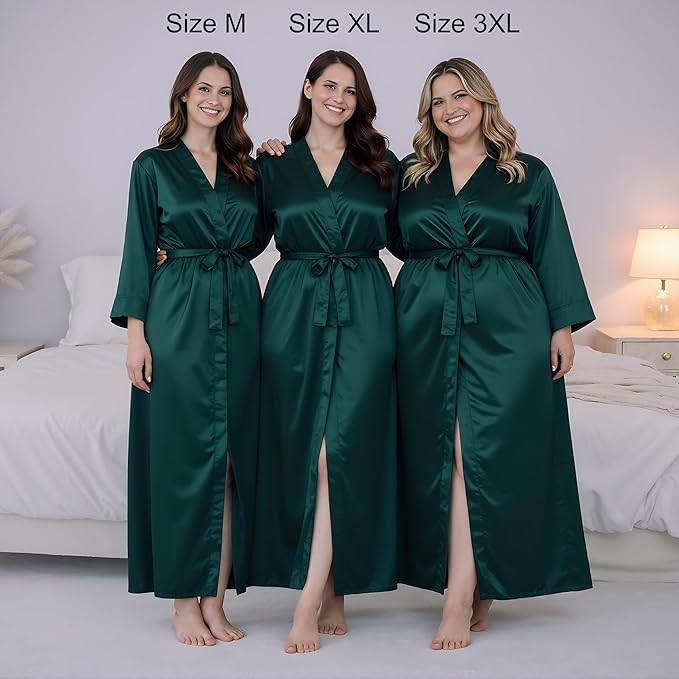 Silk Robes for Women Ankle Length Satin Kimono Robes with Belt Bridemaids Sleepwear Bachelorette Nightgown