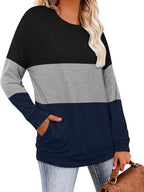 Magritta Women's Long Sleeve Leopard Color Block Tunic Comfy Crewneck T Shirt Tops Black XL