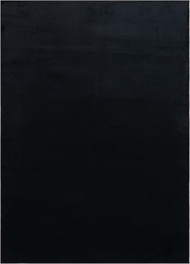 SAFAVIEH Washable Rug Faux Rabbit Fur Shag Collection - 5' x 7', Black, Slip Resistant & Easy Cleaning, Ideal for Living Room, Bedroom, Kids Playroom, Nursery, Dining Space (FRF100Z)
