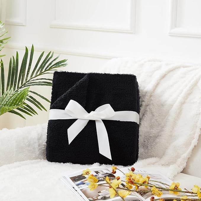 CYMULA Knit Throw Blanket for Couch Black-Super Soft Lightweight Plush Fuzzy Fluffy Cozy Blankets and Throws for Sofa Bed, 50x60 inches