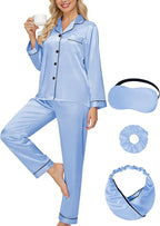 DOLOS Silk Satin Pajama Set for Women Short/Long Sleeve 2-Piece Silky Pajamas for Women Button Down Pjs Sleepwear Loungewear