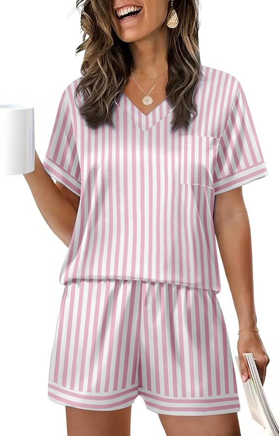 WIHOLL Silk Pajamas for Women Short Sleeve Sleepwear Soft Lounge Sets 2 Piece Satin Pjs