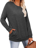 Magritta Women's Long Sleeve Leopard Color Block Tunic Comfy Crewneck T Shirt Tops Black XL