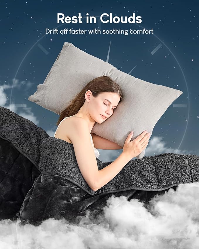 Cottonblue Weighted Blanket 15lbs 80x87 Inches for Queen King Size Bed, Ultra Soft Sherpa Fleece Weighted Throw Blankets for Relax and Sleep, Cozy Breathable Winter Heavy Bed Blanket, Black