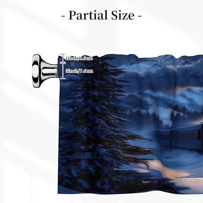 Majestic Night Train in Snowy Mountains Curtain Valance Peach Skin Velvet Printed Window Valance with Rod Pocket Light Filtering for Kitchen Bathroom 54x18in