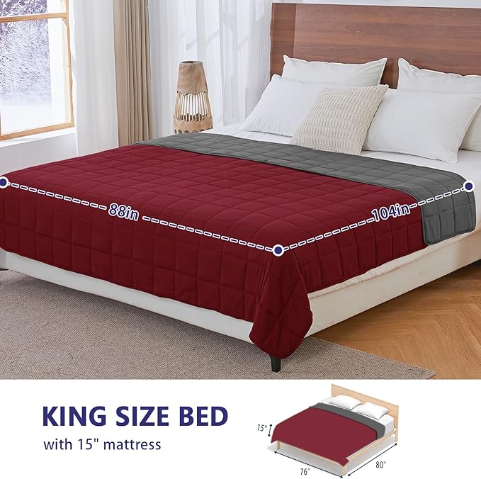 yescool Weighted Blanket for Adults (20 lbs, 88” x 104”, Red Grey) Cooling Heavy Blanket for Sleeping Perfect for 190-210 lbs, Queen Size Breathable Blanket with Premium Glass Bead, Machine Washable