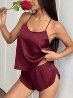 Ekouaer Silk Pajamas Set for Women Satin Backless Lingerie Pjs Cami Top and Shorts Nightwear