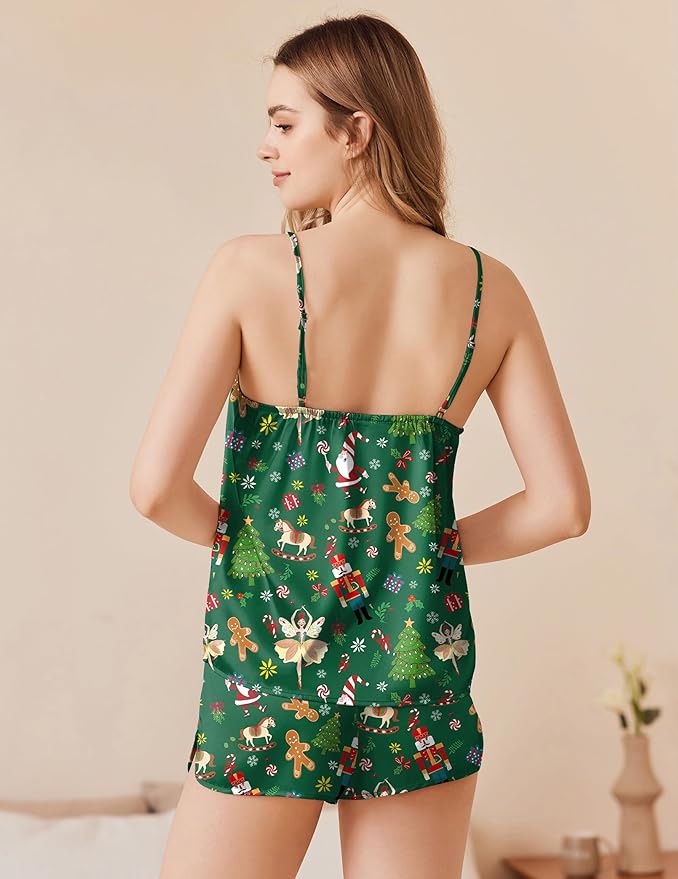 Ekouaer Silk Pajamas Set for Women Satin Camisole Sleepwear Lingerie V-Neck Cami Top and Shorts Pjs