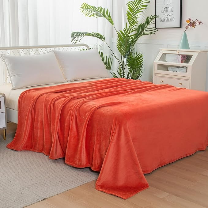 Elegant Comfort Luxury Velvety Feel Blanket, All-Season Lightweight Blanket, Ultra Plush, Soft, Cozy-Fuzzy Flannel Fleece for Couch, Sofa, Bed, Travel, Solid Design, Full/Queen, Coral