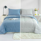 COTTEBED Reversible Blue and Light Gray Bed Comforter Queen Sets, Jersey Knit T-Shirt Feel Ultra-Soft Lightweight Breathable Cozy Bedding Down Quilt Blanket & 2 Pillowsham All Season Use (Full/Queen)