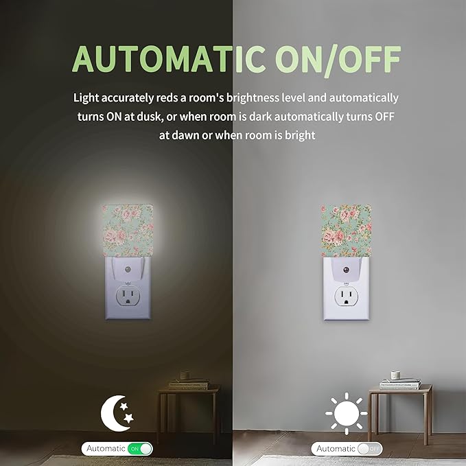 Shabby Chic Rose Night Light, Night Light Plug into Wall with Dusk to Dawn Sensor, LED Lamp Energy Saving Lights for Men Women Boys Girls,Lamp for Bedroom Bathroom Hallway