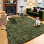 Amdrebio Olive Green Fluffy Area Rugs for Bedroom Living Room, 5x7 Shaggy Modern Cool Rugs for Girls Boys Kids Room Decor, Soft Plush Fuzzy Furry Carpet for Classroom Nursery Dorm Playroom Apartment