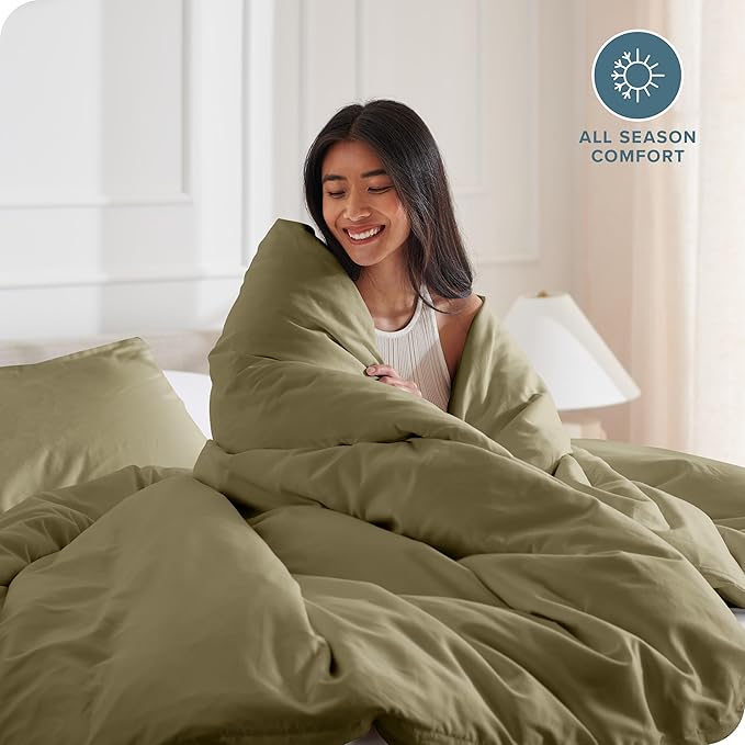 Bare Home Bedding Duvet Cover Queen Size - Premium 1800 Super Soft Collection - Lightweight, Cooling - Soft Breathable Bedding Duvet Cover (Queen, Olive)