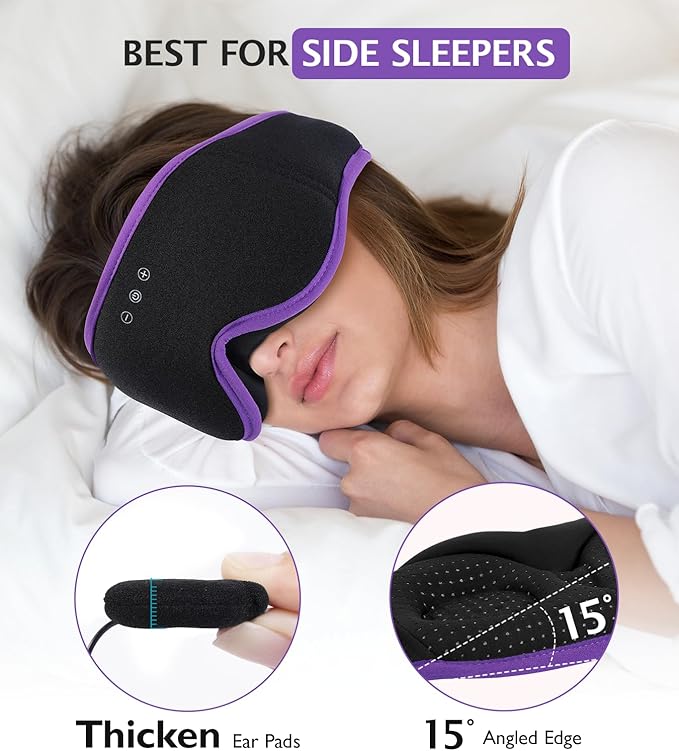 LC-dolida Sleep Mask with Headphones Bluetooth 5.4, 3D Sleeping Headphones for Side Sleepers Bluetooth Sleep Mask Blackout Bluetooth Eye Mask for Sleeping Travel Meditation Men Women