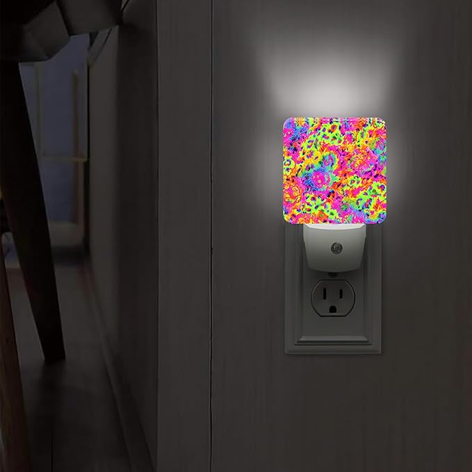 Floral Night Lights Plug Into Wall, Modern Playful Swirls Colorful Patterns Summer Neon Peach Plug in Wall Night Light with Auto Sensor for Bathroom Hallway Stairs Decor 1pcs