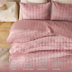 BEDELITE Velvet Quilt Set Queen Size - Luxury Velvet Comforter Bedding Set 3 Pieces, Lightweight Soft Cozy Rose Pink Oversized Bedspread Coverlet for All Seasons with 2 Pillow Shams
