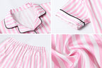 Umeyda Girls Womens Pajamas Set, Satin Silky Button Down Loungewear 2 Piece Short Sleeve Pants PJS Sets for Mommy Kids