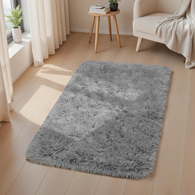 Macgace Small Throw Rugs for Bedroom, 2x3 Grey Mini Non-Slip Area Rug, Super Soft Plush Fluffy Carpet Modern Home Decor Aesthetic for Entryway Entrance Nursery Kids Room Dorm Office