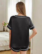 Silk Pajamas for Women Short Sleeve Satin 2 Piece Pj Set Soft V Neck Sleepwear Loungewear, S-XXL